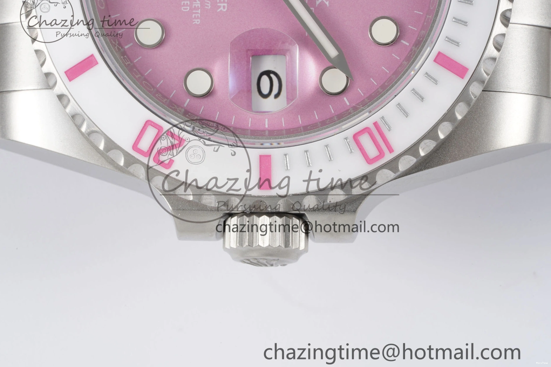 MiroTime 0104 Submariner Sandblasted DIWF Best Edition White Bezel Pink Dial Dial on SS Bracelet VR TravelReady 2066
